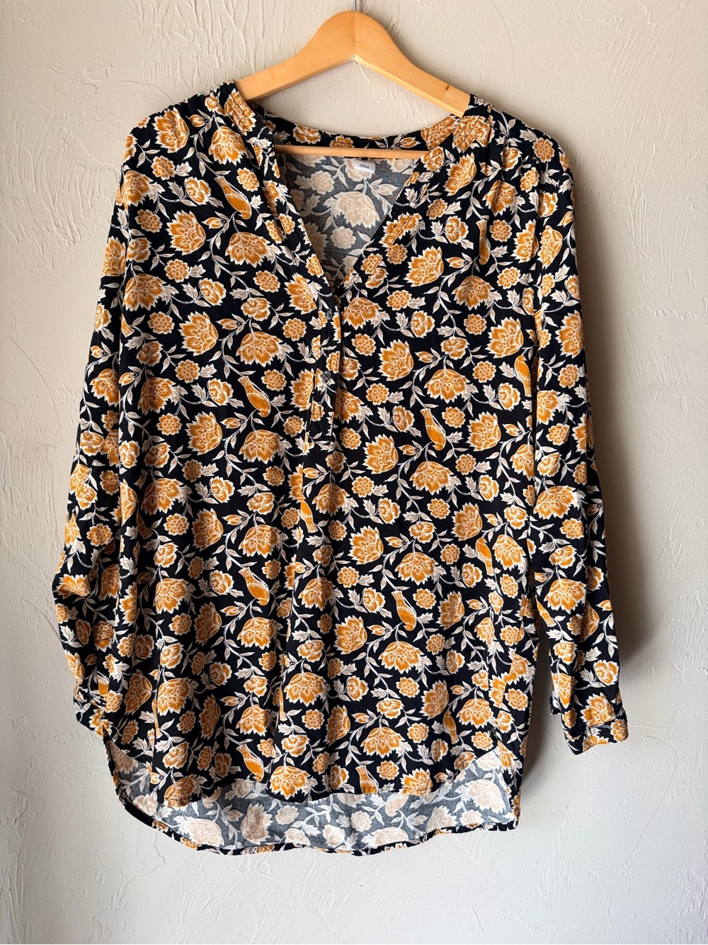 Boho Floral Tunic Blouse Black Mustard Botanical Cottagecore Folkcore